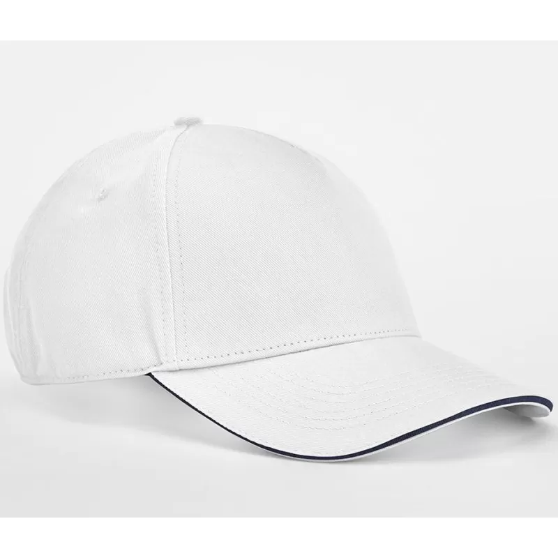 Casquette 5 panneaux en coton organique, visière courbée avec liseré contrasté