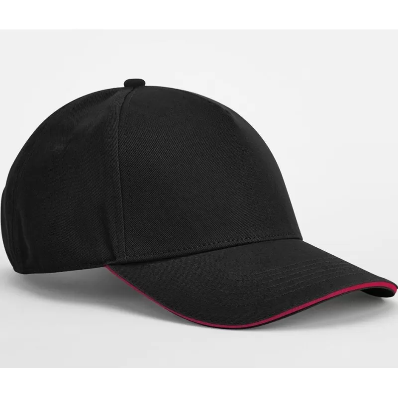 Casquette 5 panneaux en coton organique, visière courbée avec liseré contrasté