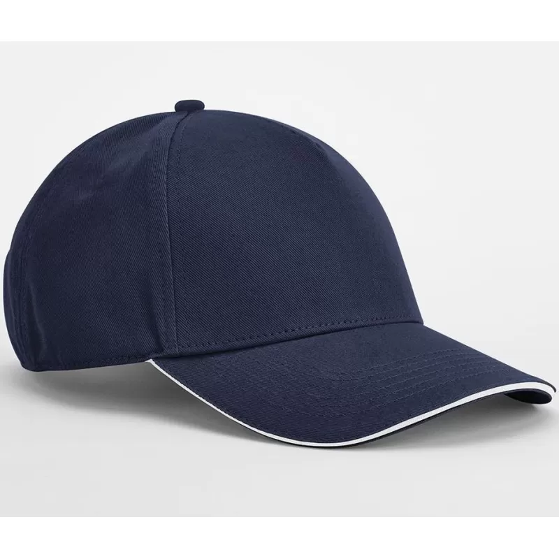 Casquette 5 panneaux en coton organique, visière courbée avec liseré contrasté