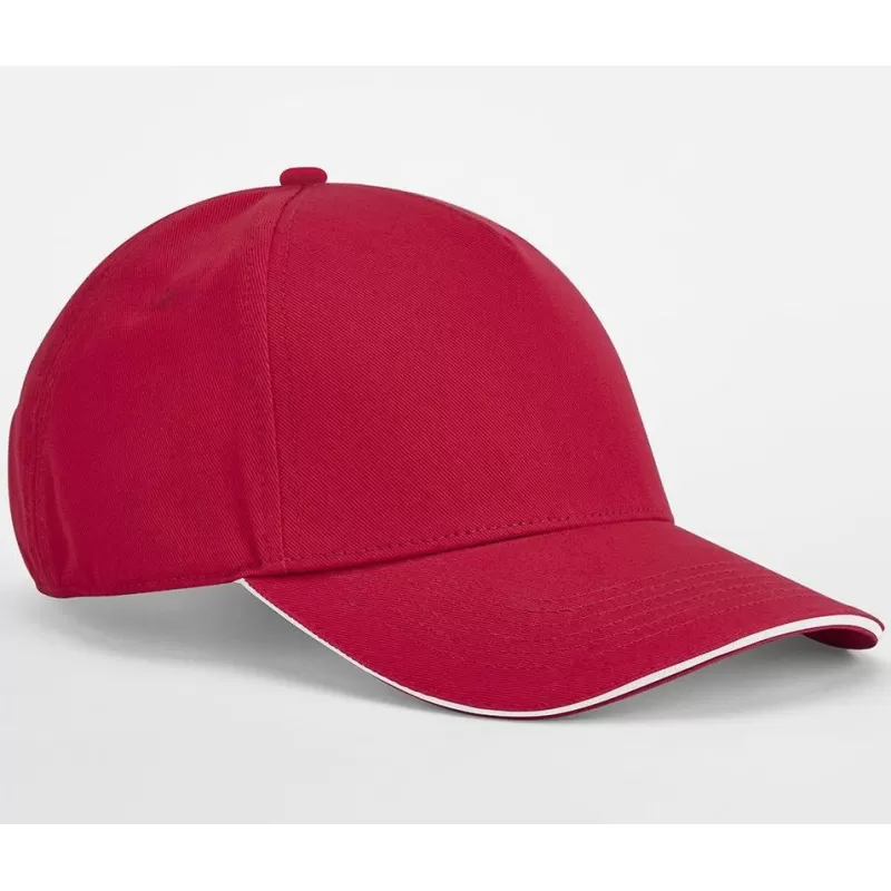 Casquette 5 panneaux en coton organique, visière courbée avec liseré contrasté