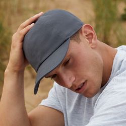 Casquette 6 panneaux coton biologique réglable, visière préformée, 255 g/m²