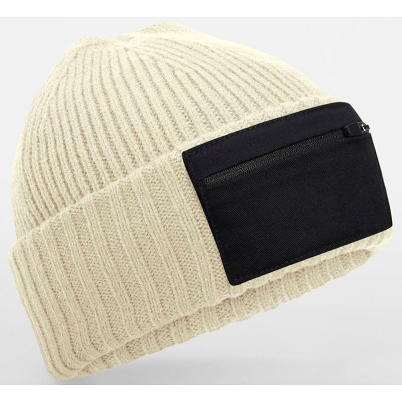 Bonnet avec poche, patch zippé en coton recyclé, tricoté et confortable