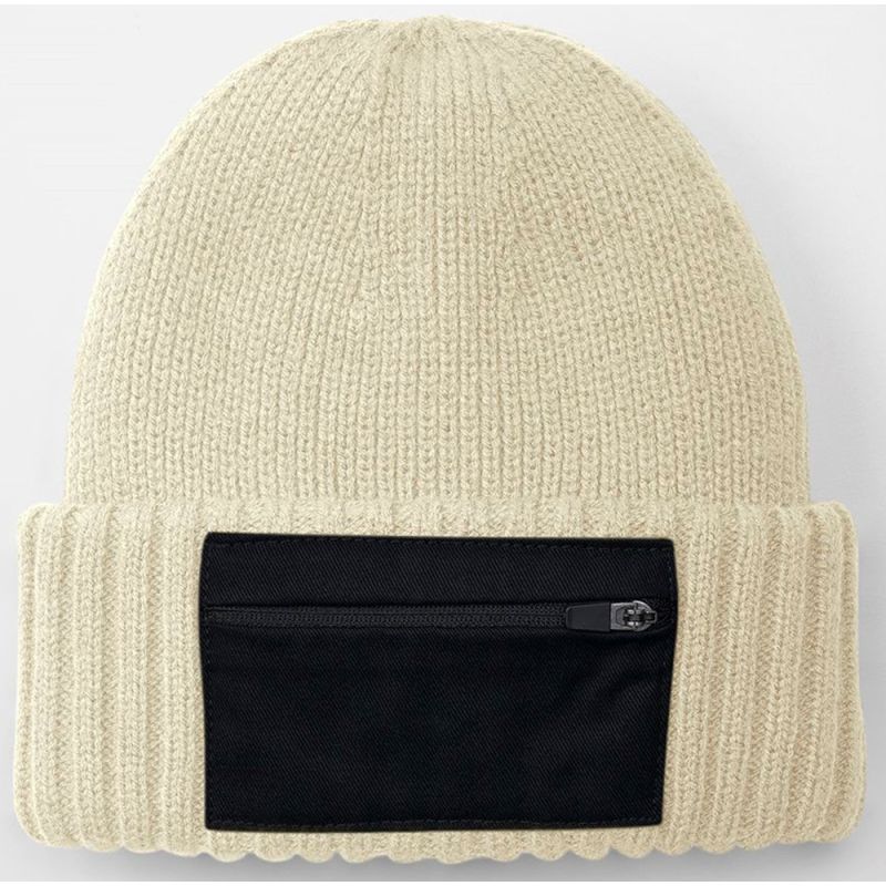 Bonnet avec poche, patch zippé en coton recyclé, tricoté et confortable