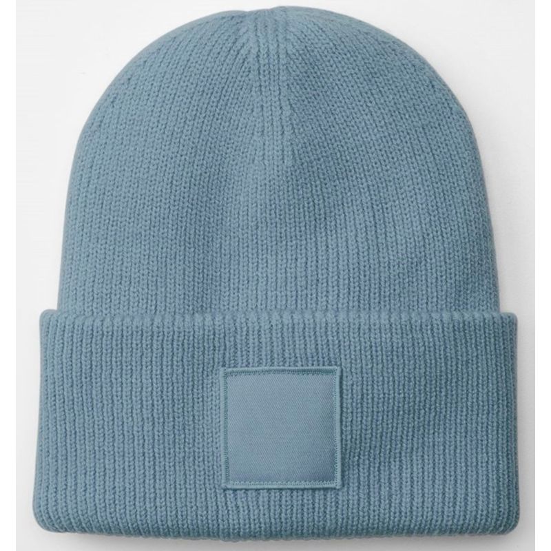 Bonnet recyclé à large revers, patch carré ton sur ton, doublé et confortable