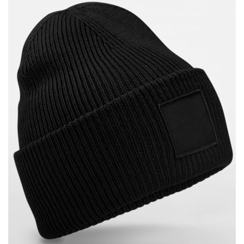 Bonnet recyclé à large revers, patch carré ton sur ton, doublé et confortable