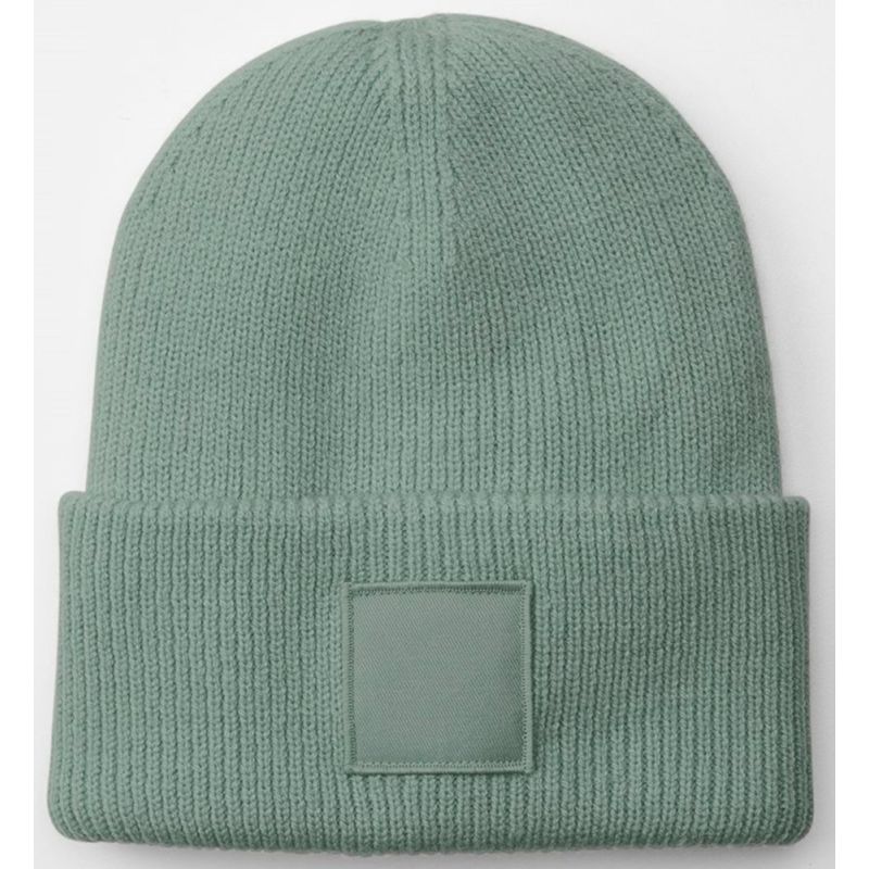 Bonnet recyclé à large revers, patch carré ton sur ton, doublé et confortable