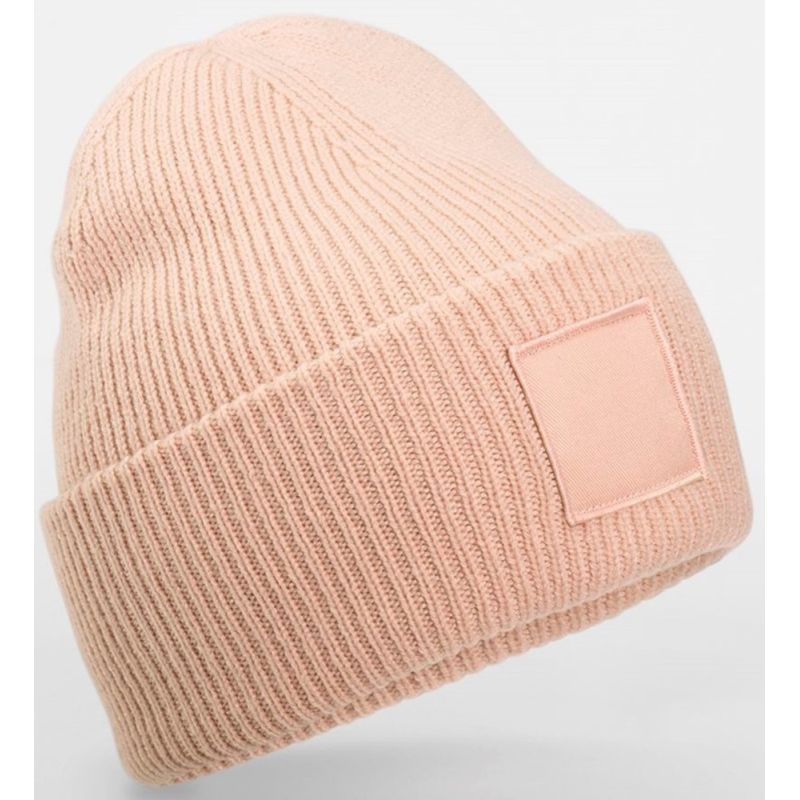 Bonnet recyclé à large revers, patch carré ton sur ton, doublé et confortable