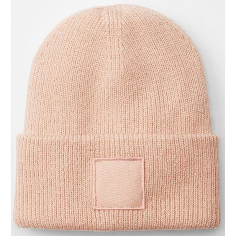 Bonnet recyclé à large revers, patch carré ton sur ton, doublé et confortable