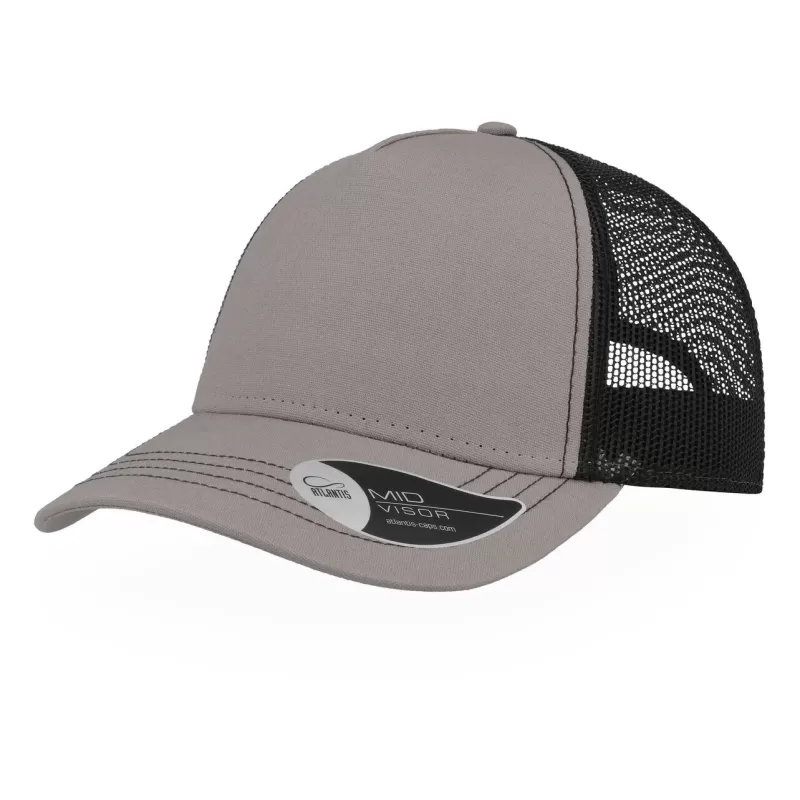 Casquette Rapper 5 panneaux en coton canvas, visière préformée, dos filet, 260 g/m²