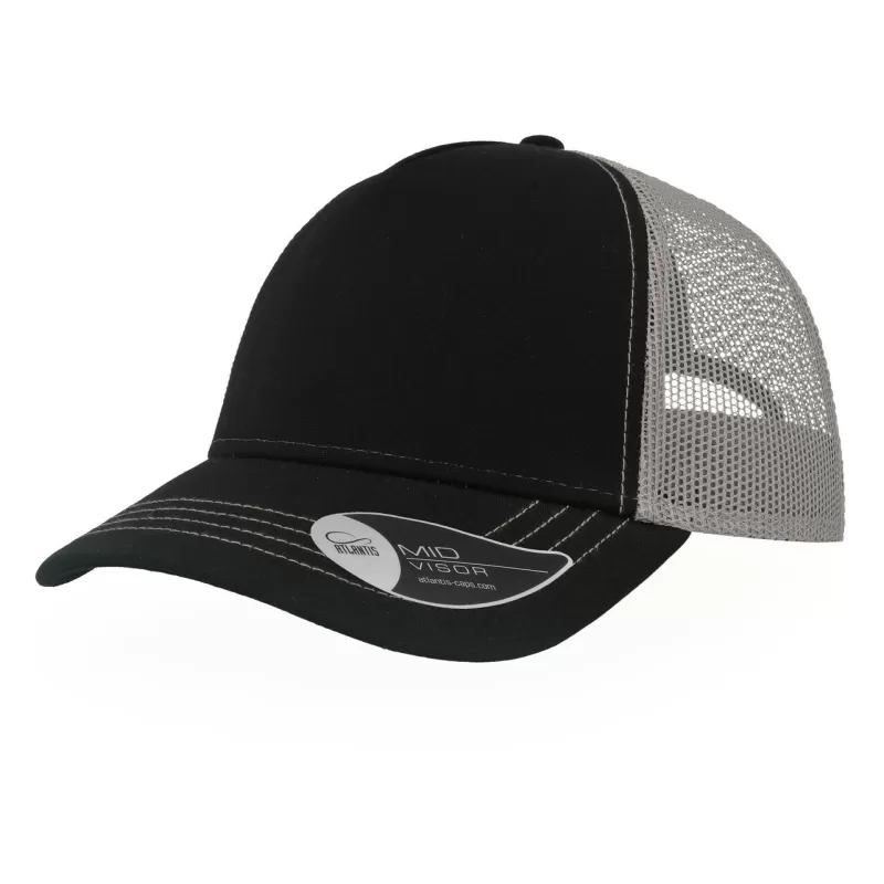 Casquette Rapper 5 panneaux en coton canvas, visière préformée, dos filet, 260 g/m²