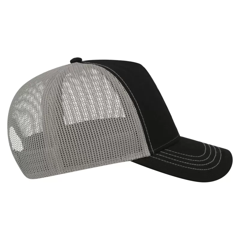 Casquette Rapper 5 panneaux en coton canvas, visière préformée, dos filet, 260 g/m²