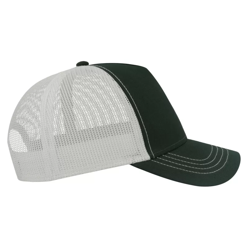 Casquette Rapper 5 panneaux en coton canvas, visière préformée, dos filet, 260 g/m²