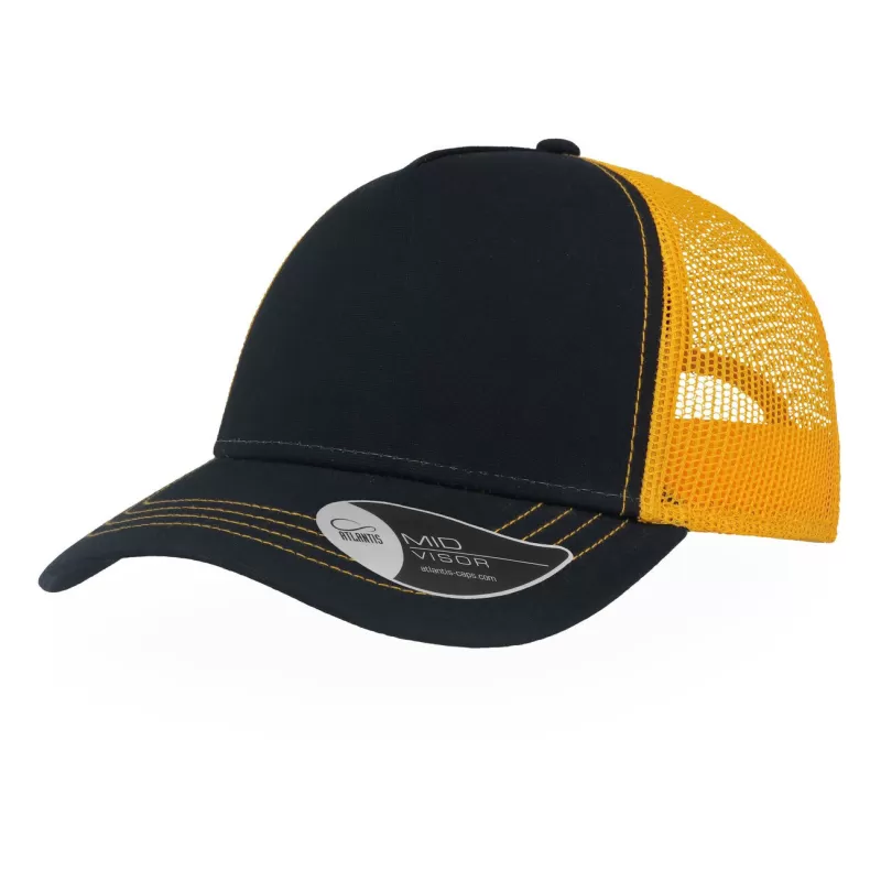 Casquette Rapper 5 panneaux en coton canvas, visière préformée, dos filet, 260 g/m²