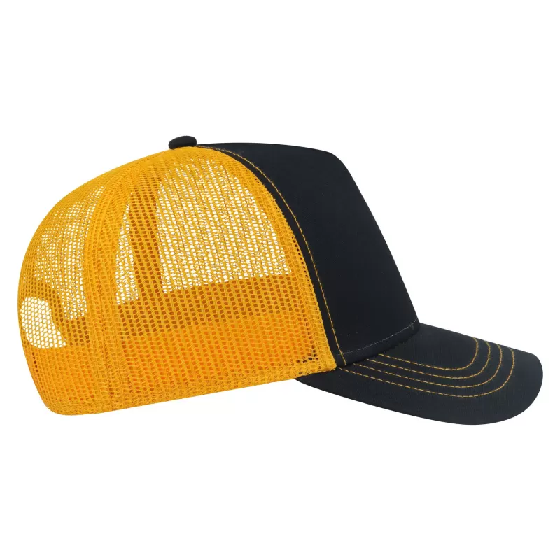 Casquette Rapper 5 panneaux en coton canvas, visière préformée, dos filet, 260 g/m²