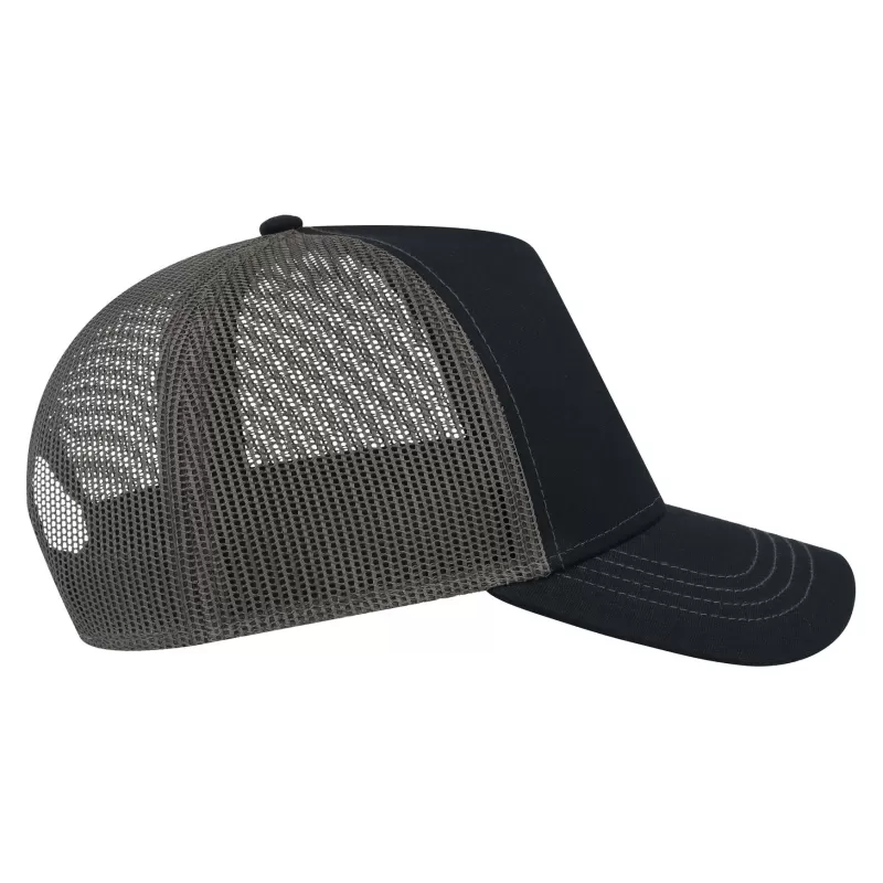 Casquette Rapper 5 panneaux en coton canvas, visière préformée, dos filet, 260 g/m²