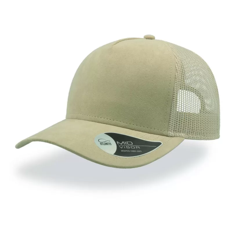 Casquette 5 panneaux trucker en faux daim, fermeture PVC, visière précourbée, 130 g/m²