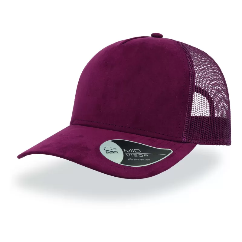 Casquette 5 panneaux trucker en faux daim, fermeture PVC, visière précourbée, 130 g/m²