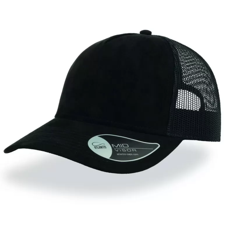 Casquette 5 panneaux trucker en faux daim, fermeture PVC, visière précourbée, 130 g/m²
