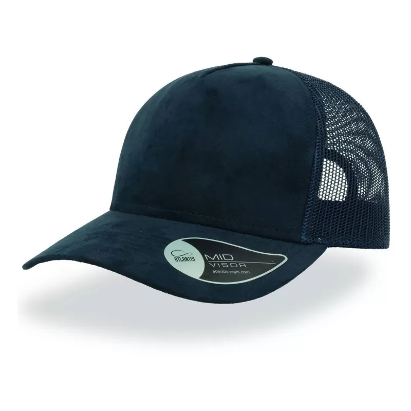 Casquette 5 panneaux trucker en faux daim, fermeture PVC, visière précourbée, 130 g/m²
