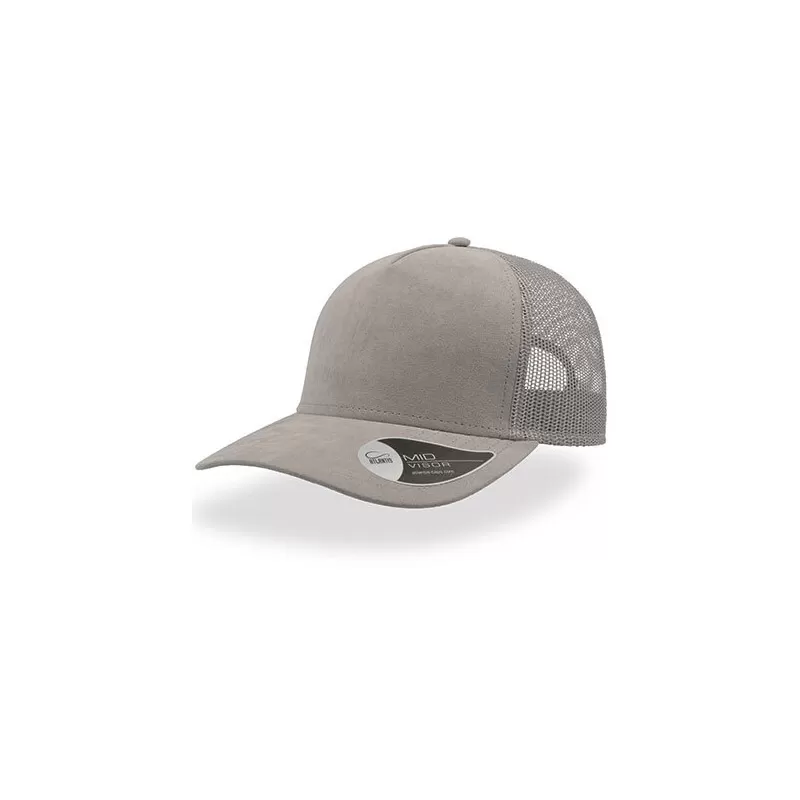 Casquette 5 panneaux trucker en faux daim, fermeture PVC, visière précourbée, 130 g/m²
