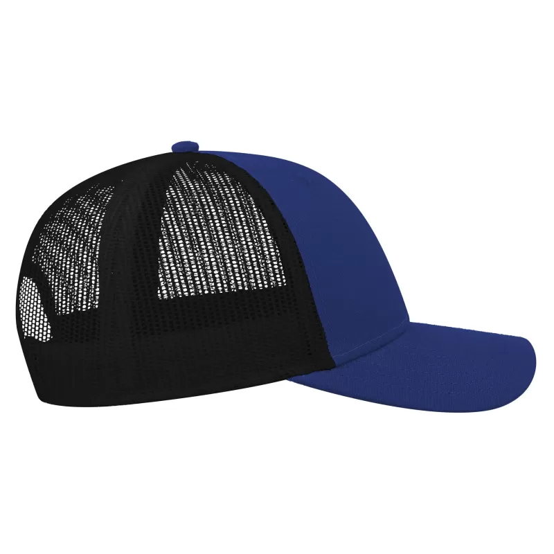 Casquette 6 panneaux en coton et polyester recyclé, visière préformée, 260 g/m²