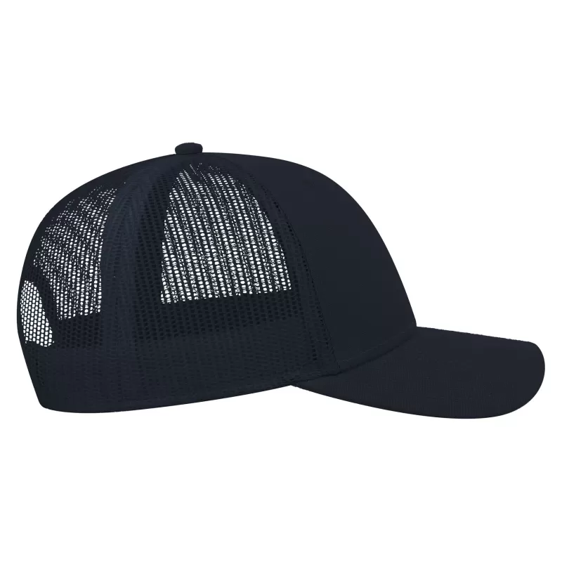 Casquette 6 panneaux en coton et polyester recyclé, visière préformée, 260 g/m²