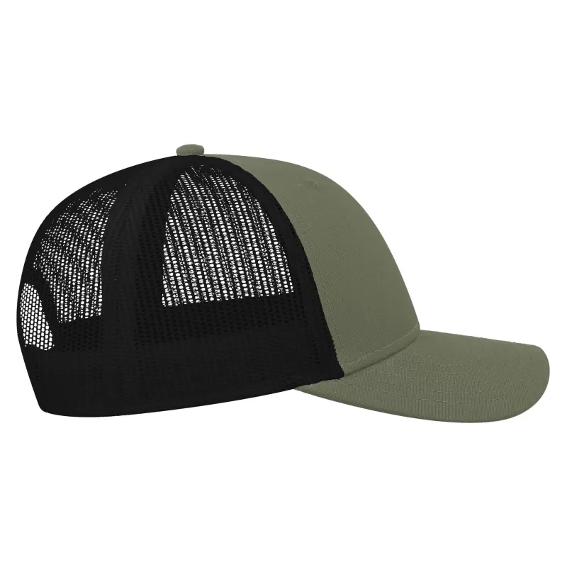 Casquette 6 panneaux en coton et polyester recyclé, visière préformée, 260 g/m²