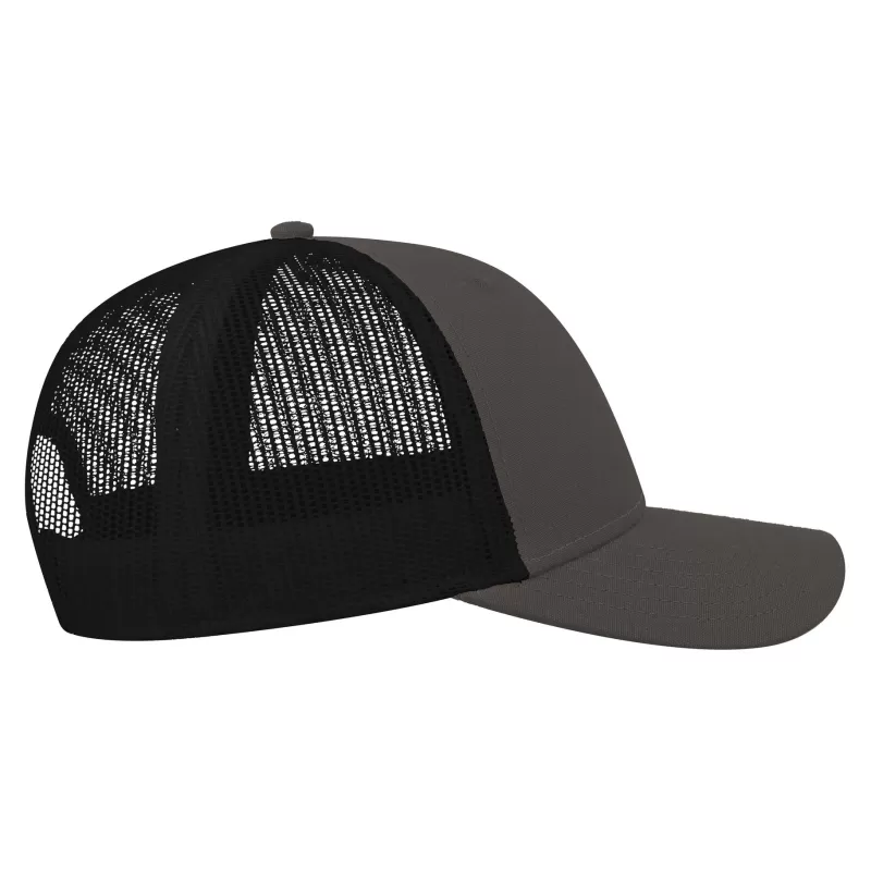 Casquette 6 panneaux en coton et polyester recyclé, visière préformée, 260 g/m²