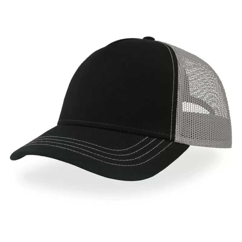 Casquette Rapper 5 panneaux en polyester recyclé, visière préformée, dos filet, 270 g/m²