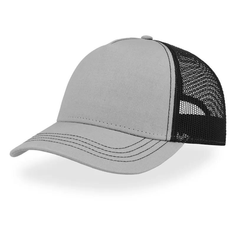 Casquette Rapper 5 panneaux en polyester recyclé, visière préformée, dos filet, 270 g/m²