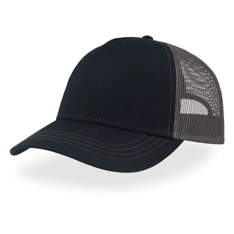 Casquette Rapper 5 panneaux en polyester recyclé, visière préformée, dos filet, 270 g/m²