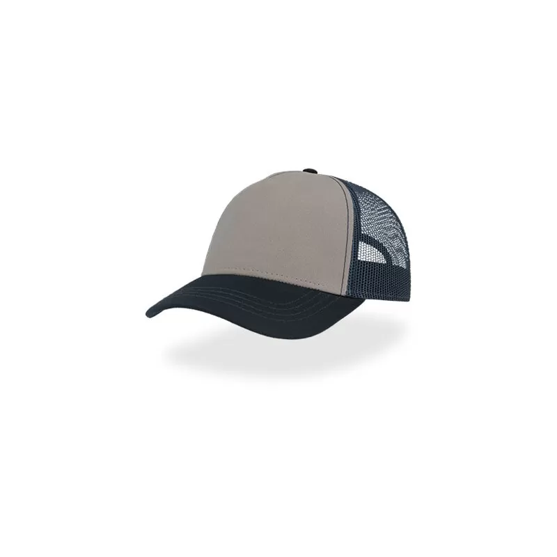 Casquette Rapper 5 panneaux en polyester recyclé, visière préformée, dos filet, 270 g/m²