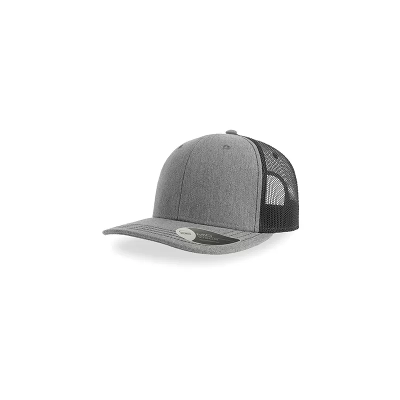 Casquette trucker 6 panneaux, coutures contrastées, en coton et polyester, 280 g/m²