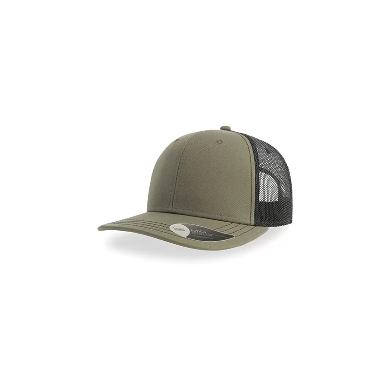 Casquette trucker 6 panneaux, coutures contrastées, en coton et polyester, 280 g/m²