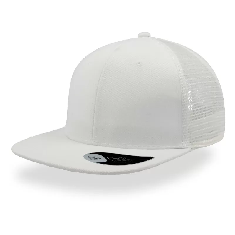 Casquette 6 panneaux visière plate style trucker en polyester recyclé, 300 g/m²