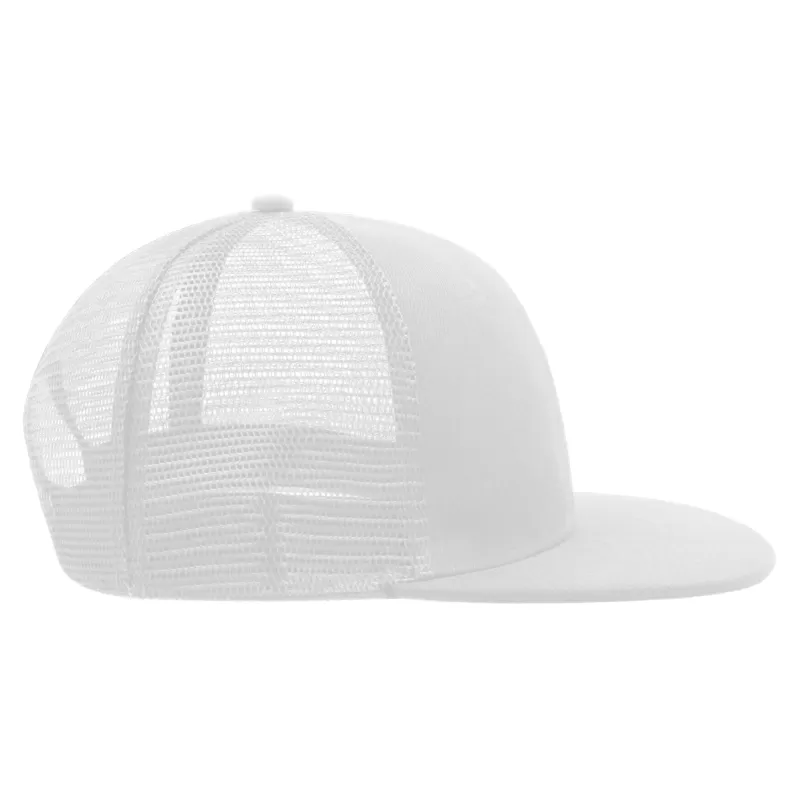 Casquette 6 panneaux visière plate style trucker en polyester recyclé, 300 g/m²