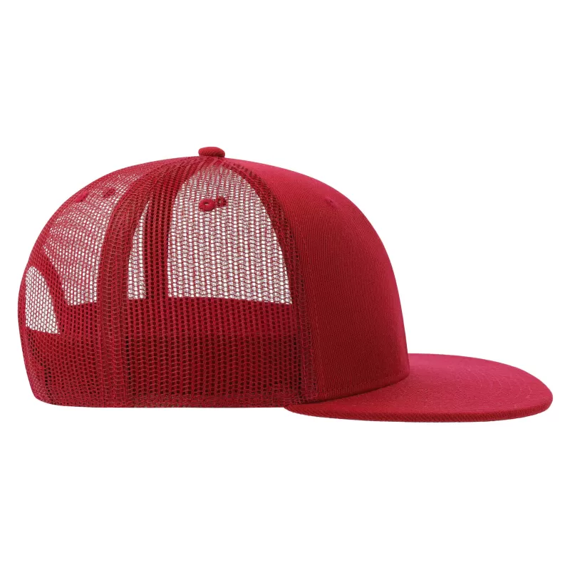 Casquette 6 panneaux visière plate style trucker en polyester recyclé, 300 g/m²