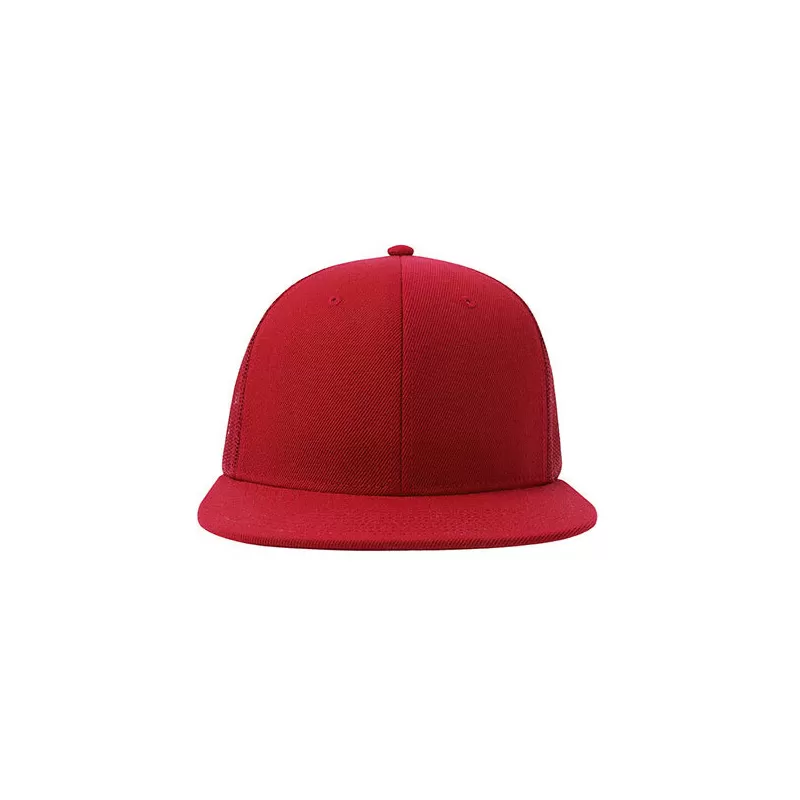 Casquette 6 panneaux visière plate style trucker en polyester recyclé, 300 g/m²