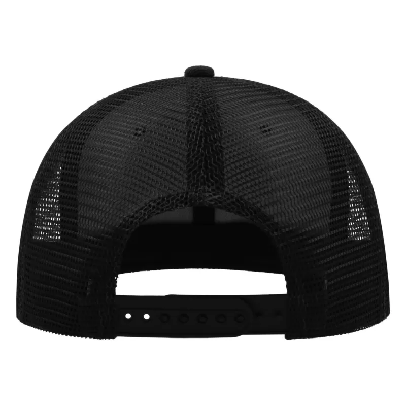 Casquette 6 panneaux visière plate style trucker en polyester recyclé, 300 g/m²