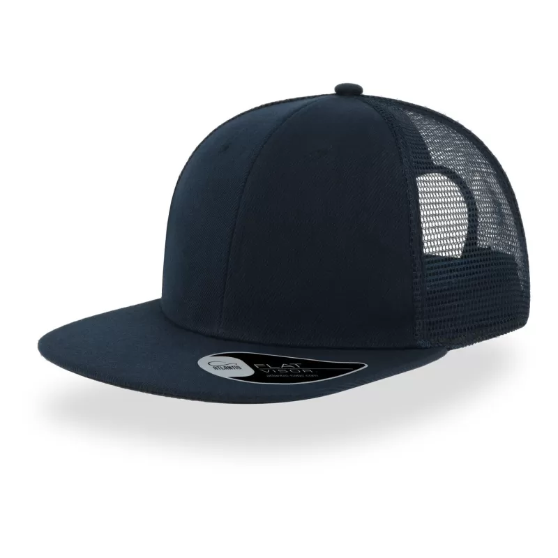 Casquette 6 panneaux visière plate style trucker en polyester recyclé, 300 g/m²