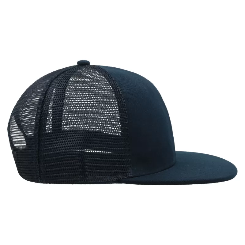 Casquette 6 panneaux visière plate style trucker en polyester recyclé, 300 g/m²