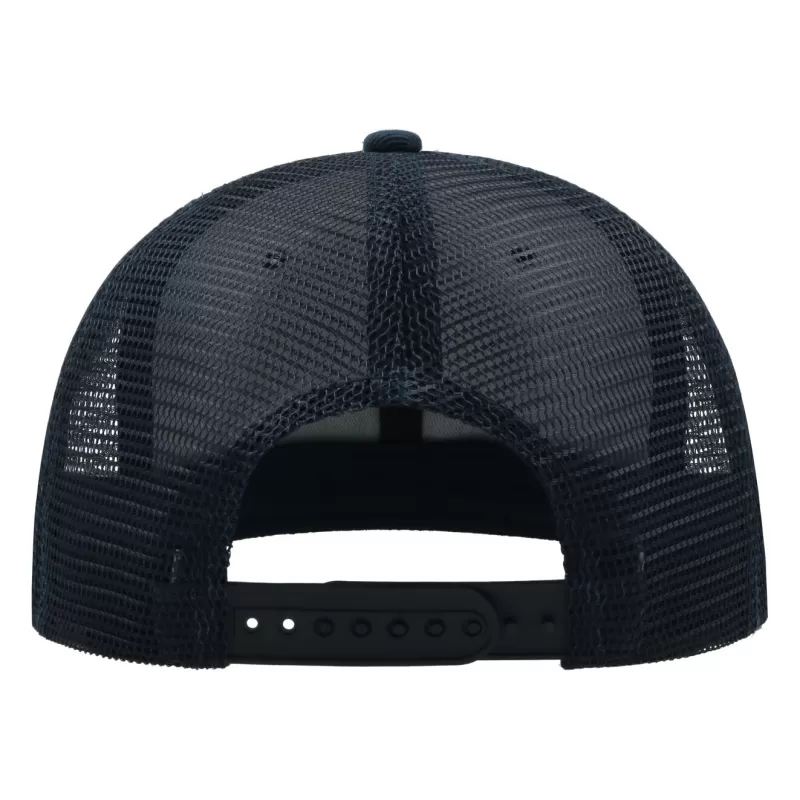 Casquette 6 panneaux visière plate style trucker en polyester recyclé, 300 g/m²