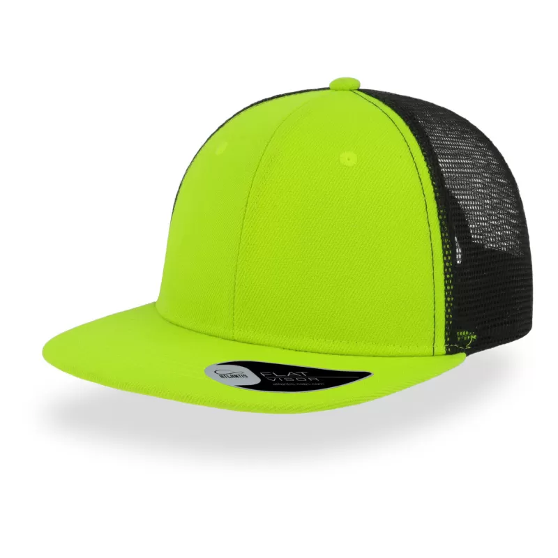Casquette 6 panneaux visière plate style trucker en polyester recyclé, 300 g/m²
