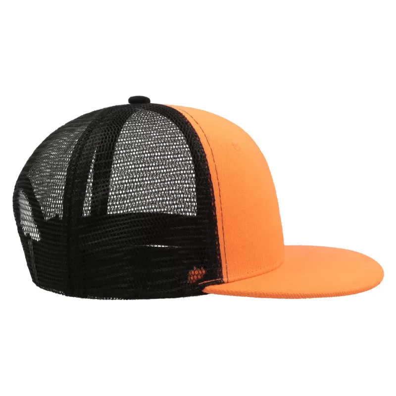Casquette 6 panneaux visière plate style trucker en polyester recyclé, 300 g/m²