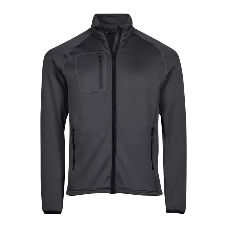 Veste polaire stretch ajustée en polyester, col montant, poches zippées, 235 g/m²