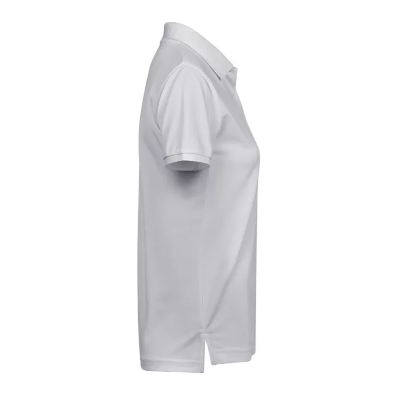 Polo femme coupe ajustée en polyester recyclé et élasthanne, col plat, 187 g/m²