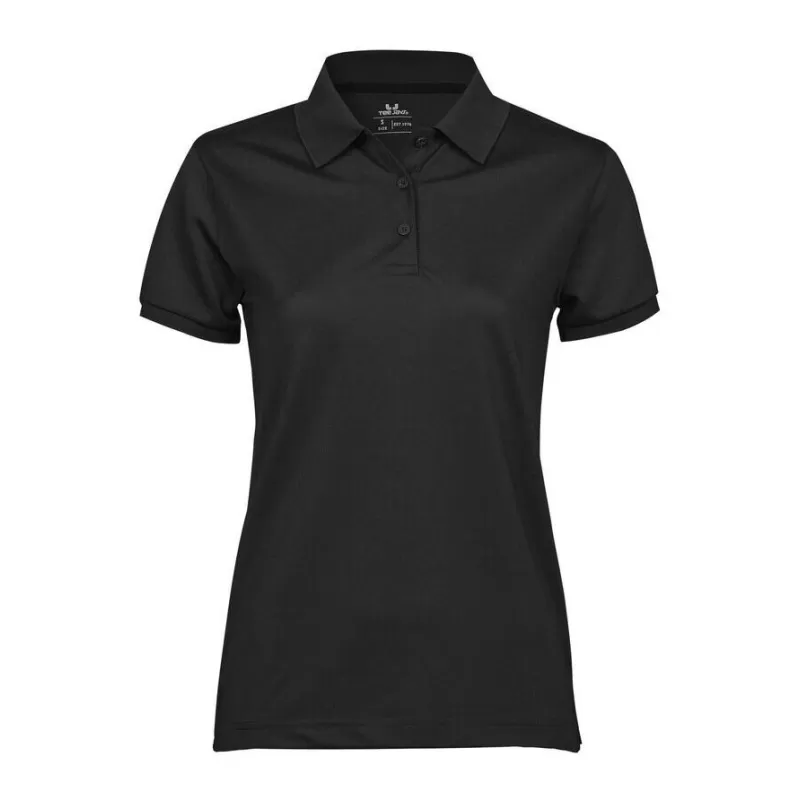 Polo femme coupe ajustée en polyester recyclé et élasthanne, col plat, 187 g/m²
