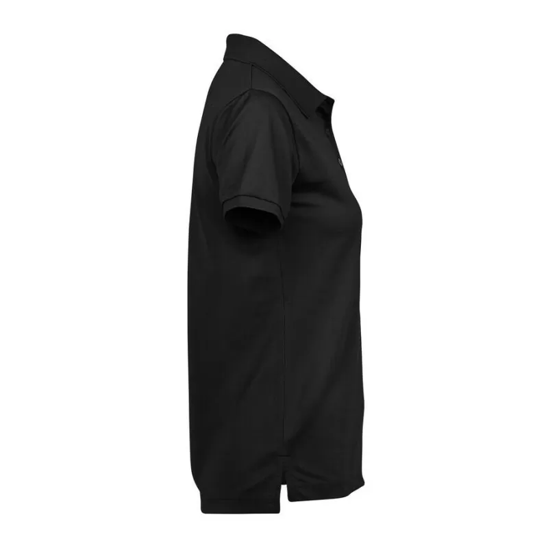 Polo femme coupe ajustée en polyester recyclé et élasthanne, col plat, 187 g/m²
