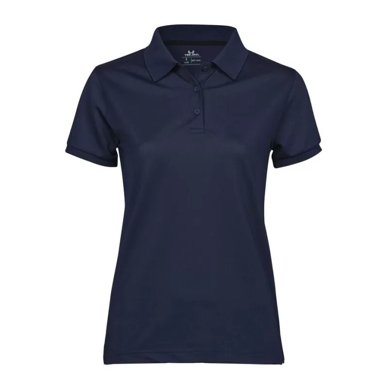 Polo femme coupe ajustée en polyester recyclé et élasthanne, col plat, 187 g/m²