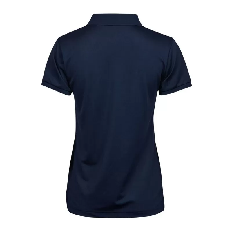 Polo femme coupe ajustée en polyester recyclé et élasthanne, col plat, 187 g/m²